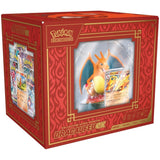 Boîte de la Collection Super-Premium Dracaufeu-ex, la figurine visible derrière la fenêtre