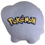 Verso gris du coussin Moumouton, imprimé du logo Pokémon