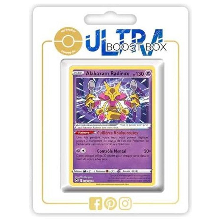 Carte Pokémon Alakazam Radieux 059/195 en français, version Radieuse de l’extension Tempête Argentée Épée et Bouclier 12, vue de face détaillée