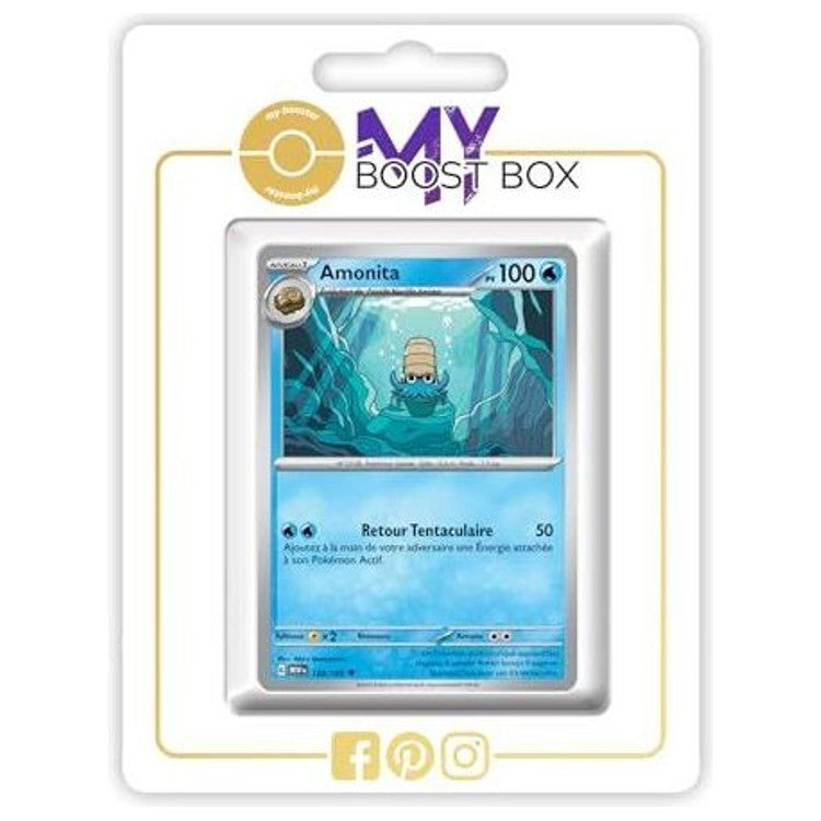Carte Pokémon Amonita 138/165 en version Reverse de l’extension 151 Écarlate et Violet 03.5, vue de face avec le Pokémon Fossile Eau.