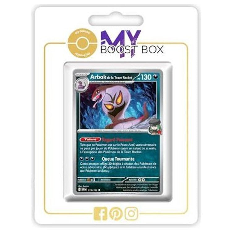 Arbok de la Team Rocket présenté dans un support blanc, avec le visuel de la carte et le logo MY BOOST BOX.