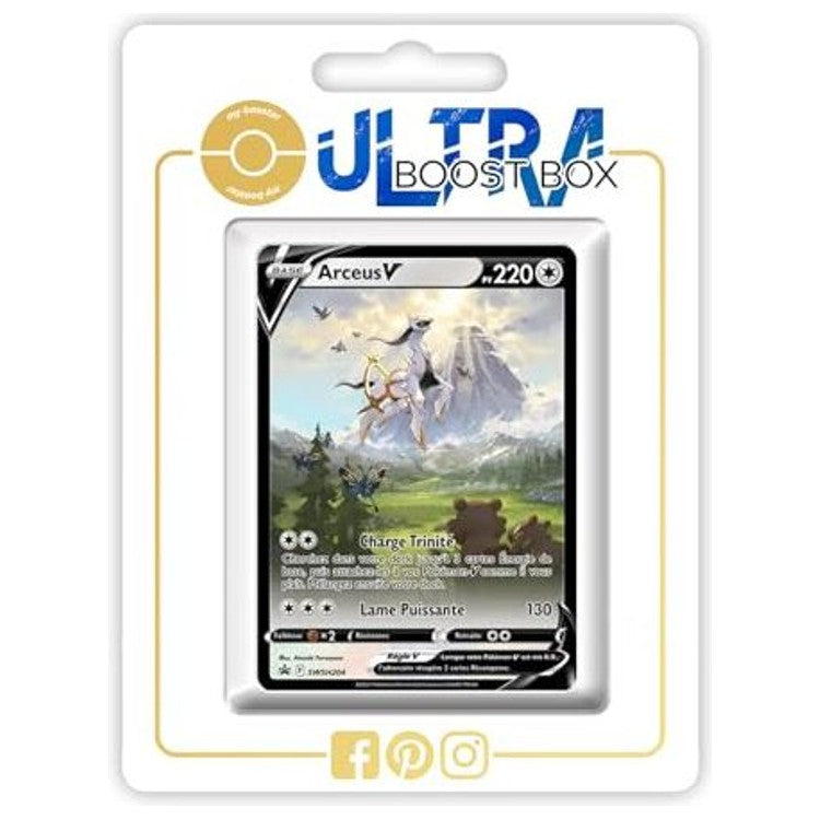 Carte Pokémon Arceus V SWSH204 promo de l’extension Stars Étincelantes, édition française Épée et Bouclier 09 vue de face