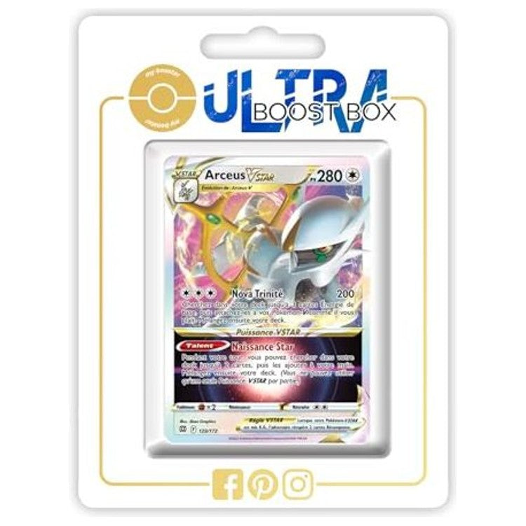 Carte Pokémon Arceus VSTAR 123/172 de l’extension Stars Étincelantes, édition française EB09 montrant le recto détaillé du Pokémon légendaire.