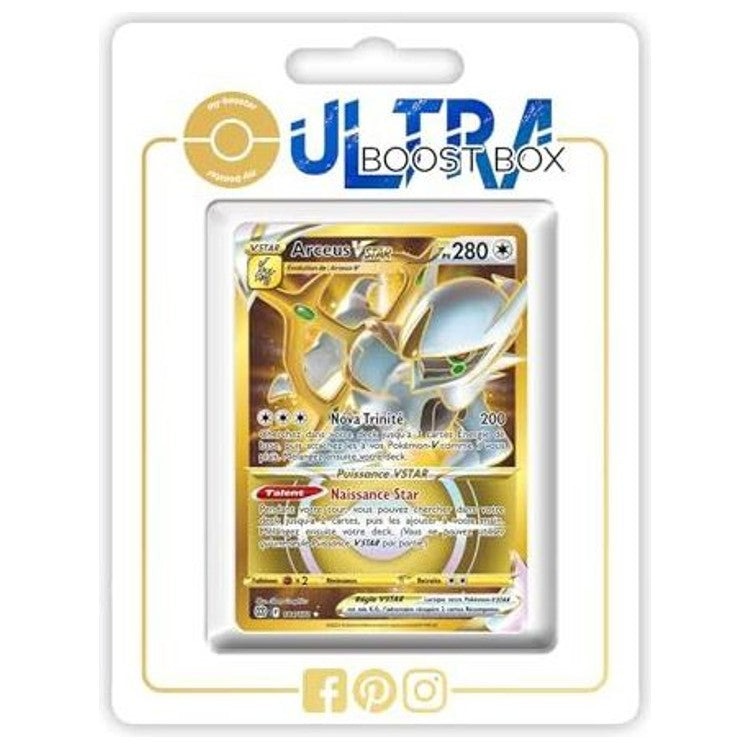 Carte Pokémon Arceus VSTAR 184/172 Secrète Gold de l’extension Stars Étincelantes, recto en français du bloc Épée et Bouclier EB09.