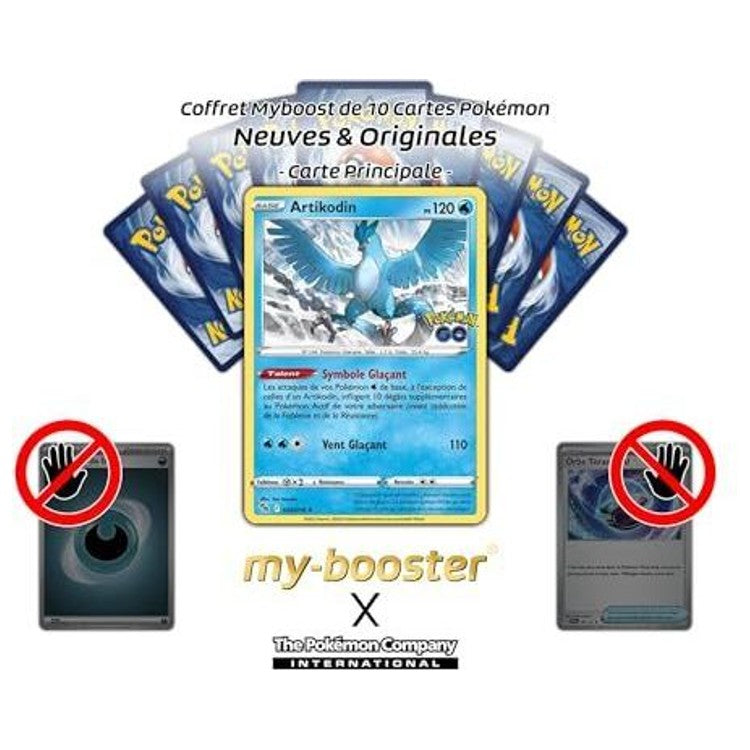 Carte Artikodin au centre d’une image avec plusieurs cartes Pokémon disposées en éventail derrière elle.