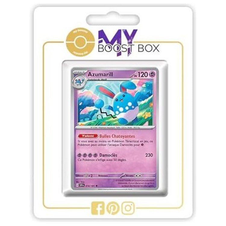 Carte Pokémon Azumarill 074/191 en version Reverse de l’extension Étincelles Déferlantes, bloc Écarlate et Violet EV08, vue de face détaillée.