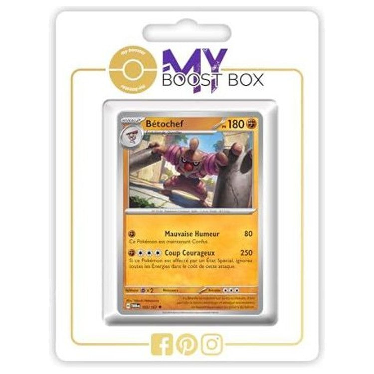 Carte Bétochef présentée dans un emballage blanc My Boost Box, avec son illustration et ses attaques visibles.