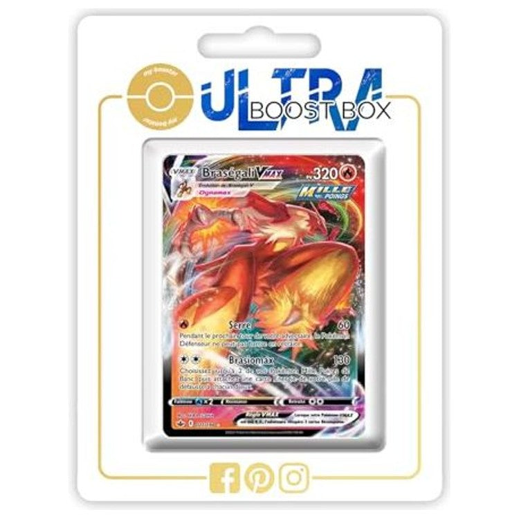 Carte Pokémon Braségali VMAX 021/198 ultra rare, recto en français de l’extension Règne de Glace du bloc Épée et Bouclier EB06