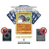 Brutalibré Radieux devant plusieurs cartes Pokémon disposées en éventail, avec des indications sur le lot.