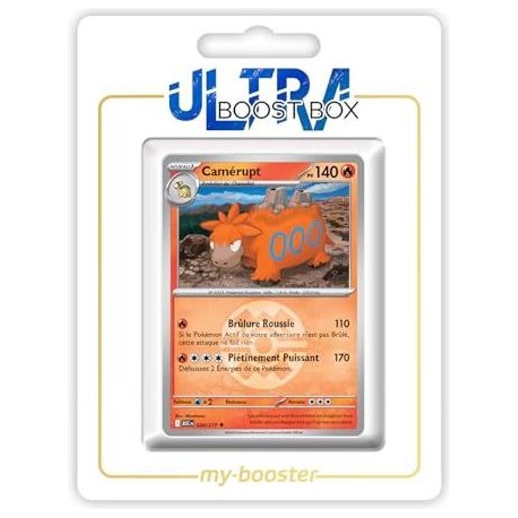 Carte Pokémon Camérupt 028/217 en version Reverse de l’extension Héros Transcendants, recto détaillé avec effet brillant et texte en français.