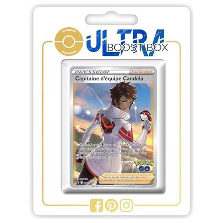 Carte Dresseur Supporter Full Art Capitaine d’équipe Candela SWSH228, édition française Pokémon GO Épée et Bouclier 10.5, vue de face détaillée.