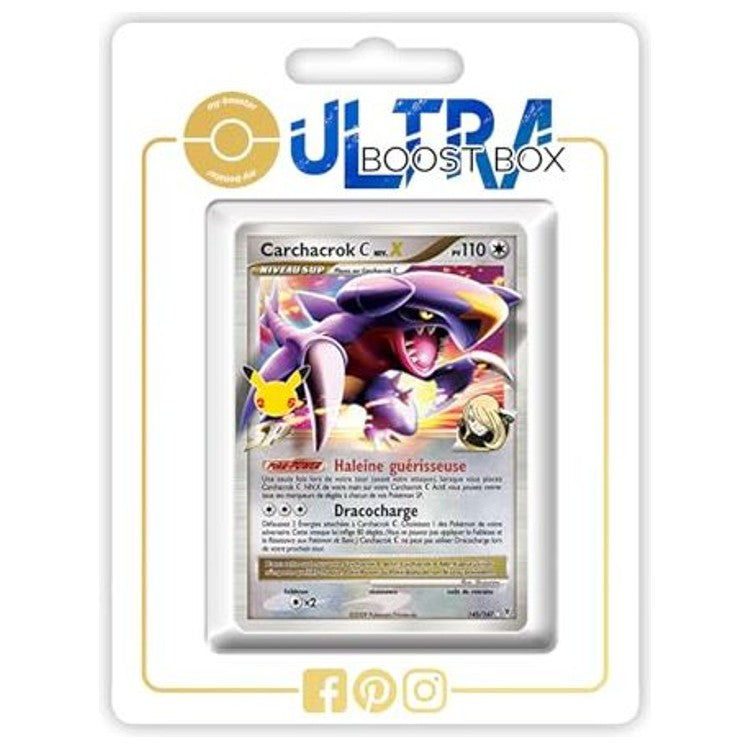 Carte Pokémon Carchacrok C Niv.X 145/147 Holo de la Collection Classique Célébrations, vue de face en édition française officielle.