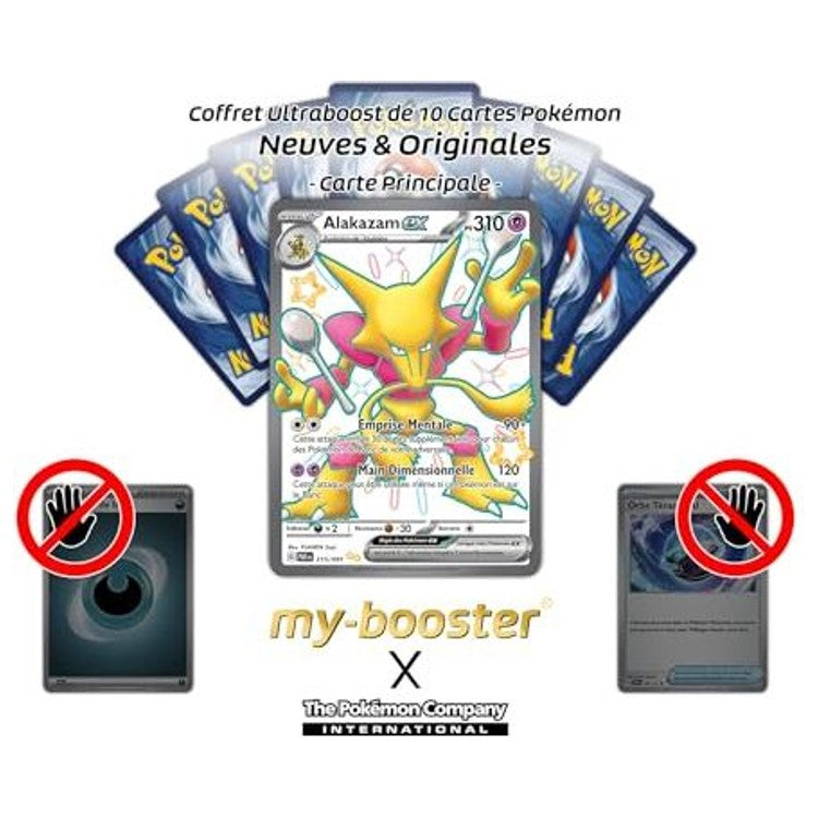 Zoom sur les détails de la carte Pokémon Alakazam ex 215/091 chromatique secrète, montrant l’illustration Full Art et le texte en français