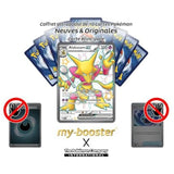 Zoom sur les détails de la carte Pokémon Alakazam ex 215/091 chromatique secrète, montrant l’illustration Full Art et le texte en français
