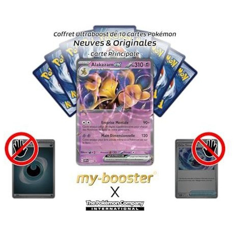 Gros plan sur les détails holographiques de la carte Pokémon Alakazam ex SV050 151 EV3.5, mettant en valeur l’artwork Psy.