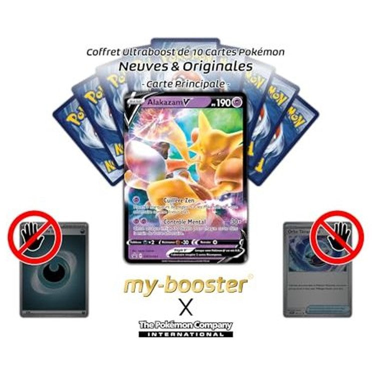 Gros plan sur l’illustration de la carte Pokémon Alakazam V SWSH083 du bloc Épée et Bouclier 04, mettant en valeur les effets brillants.