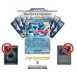 Détail de l’illustration de la carte Amphinobi ex SV054 151, montrant le Pokémon Eau en posture ninja sur fond holographique.