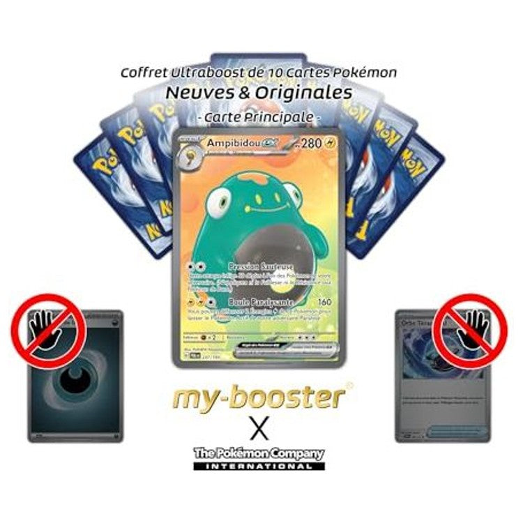 Gros plan sur les détails holographiques de la carte Pokémon Ampibidou ex 237/193 ultra rare de la série Écarlate et Violet 02.