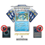Gros plan sur les effets holographiques de la carte Pokémon Aquali SV168 Holo EV08.5, mettant en valeur le type Eau et les détails de l’illustration.