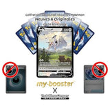 Gros plan sur l’illustration de la carte Pokémon Arceus V SWSH204 promo mise en avant dans le coffret Ultraboost Myboost