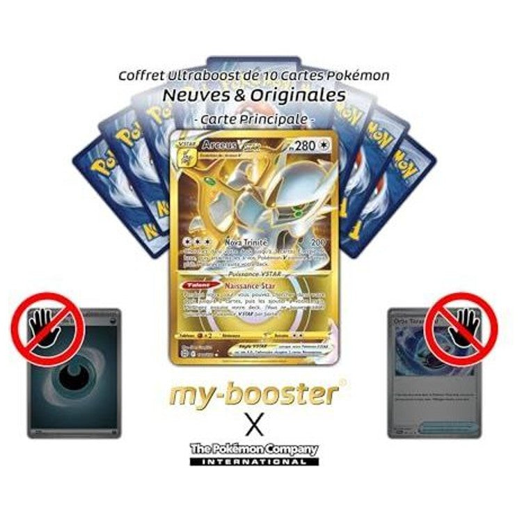 Gros plan sur l’illustration dorée de la carte Pokémon Arceus VSTAR 184/172 Secrète Gold, montrant les détails holographiques du Pokémon légendaire.