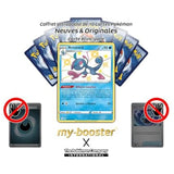 Gros plan sur les détails holographiques de la carte Pokémon Arrozard chromatique SV026/SV122 du bloc Épée et Bouclier EB45