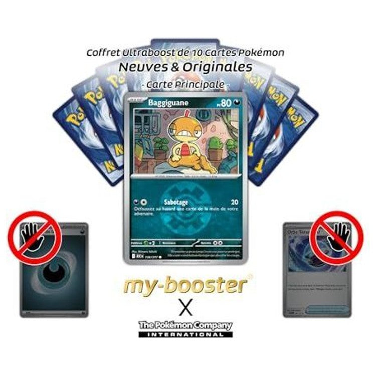 Gros plan sur la carte Pokémon Baggiguane Reverse du coffret Ultraboost Quick Ball Méga-Évolution 02.5 montrant les reflets brillants et le texte français.