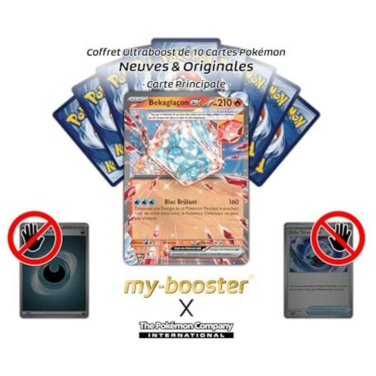 Gros plan sur les détails holographiques de la carte Bekaglaçon ex Téracristal 042/197 de l’extension Écarlate et Violet 3 Flammes Obsidiennes, version Ultra Rare.