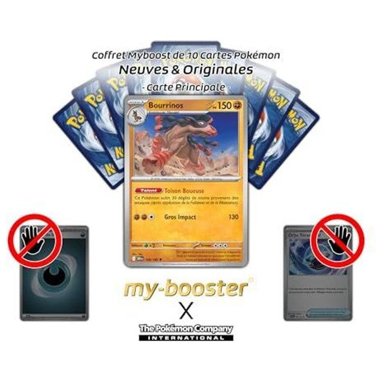 Détail de la brillance Reverse sur la carte Pokémon Bourrinos 108/182 EV10, mettant en valeur le motif holographique autour du Pokémon Combat.