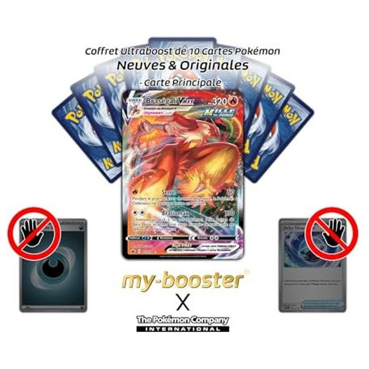 Gros plan sur l’illustration dynamique de la carte Pokémon Braségali VMAX 021/198, montrant le Pokémon Feu en action dans la série EB06
