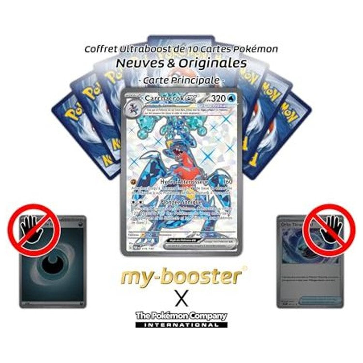 Gros plan sur l’illustration de Carchacrok ex Full Art 219/182 de l’extension Écarlate et Violet 04 Faille Paradoxe, mettant en valeur l’effet Téracristal.