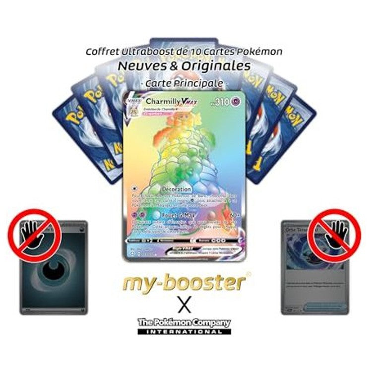 Gros plan sur la carte Pokemon Charmilly VMAX ultra rare 073/072 montrant les effets holographiques arc en ciel et les details du Pokemon Fee