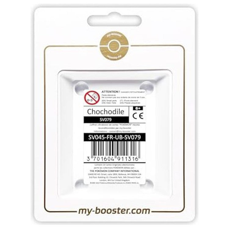 Gros plan sur les détails holographiques de la carte Pokémon Chochodile SV079 chromatique EV4.5, mettant en avant le Pokémon Feu et le fond scintillant.