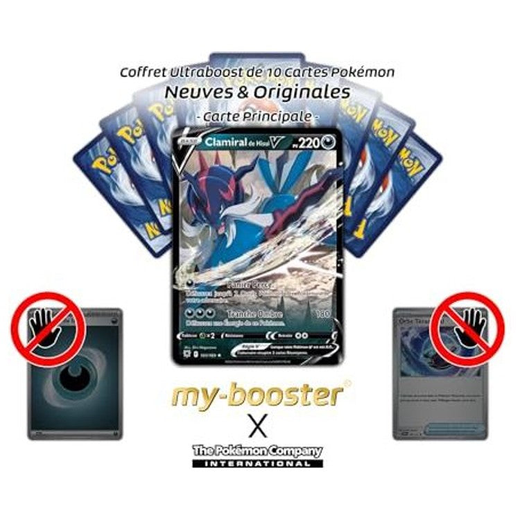 Gros plan sur l’illustration de la carte Pokémon Clamiral de Hisui V 101/189 Ultra Rare, montrant les effets brillants et le design dynamique