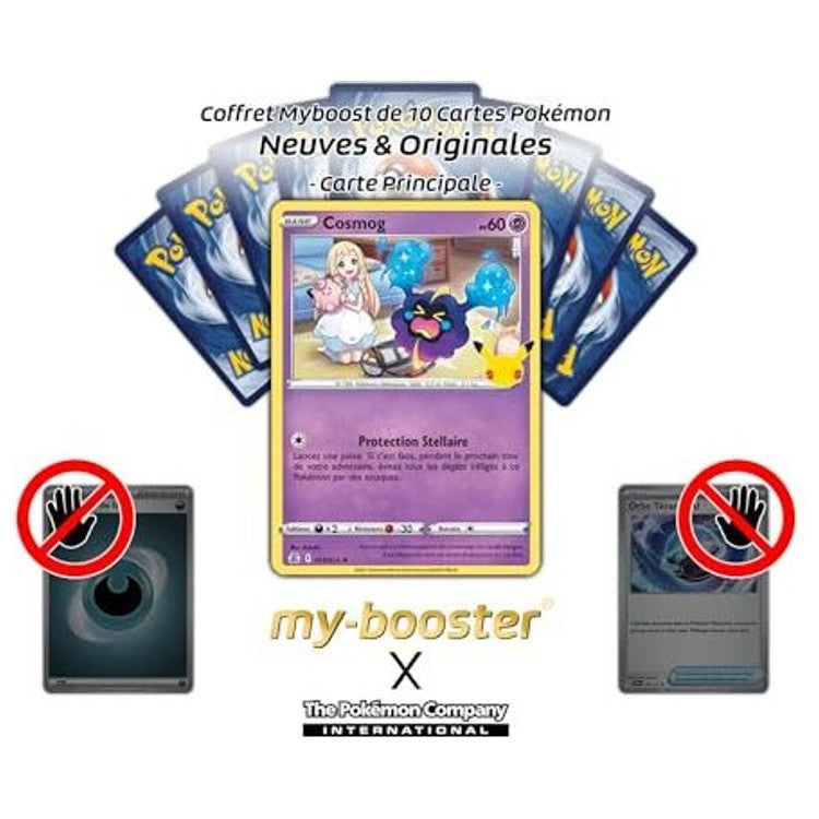 Gros plan sur les détails holographiques de la carte Pokémon Cosmog 013/025 Holo Célébrations, mettant en valeur les reflets et le type Psy.