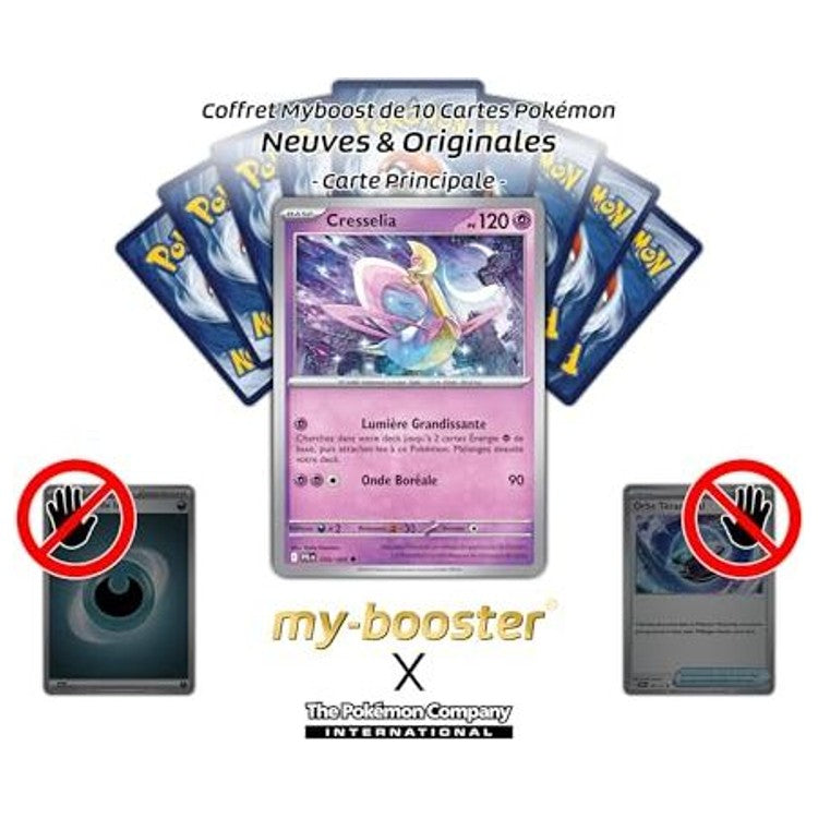 Gros plan sur l’illustration de Cresselia Reverse Méga-Évolution 02, mettant en avant les reflets holographiques et le design légendaire Psy.