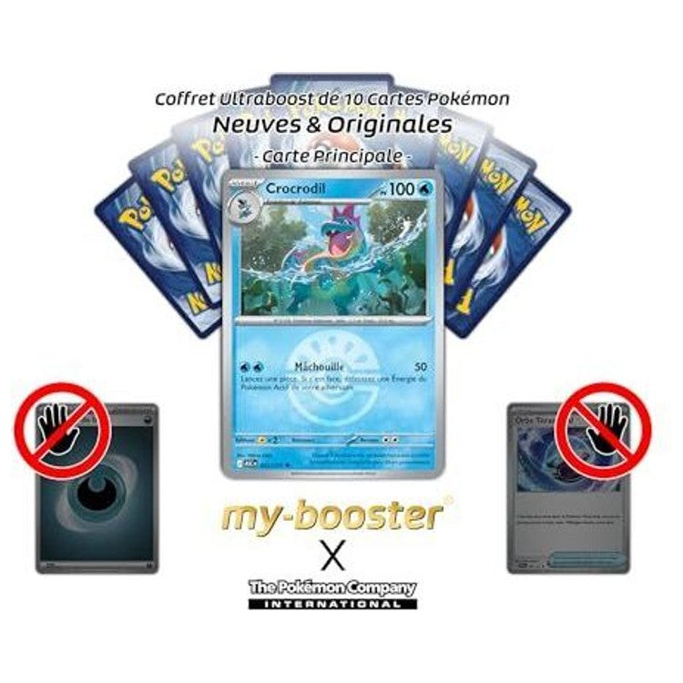 Détail de la carte Pokémon Crocodil Reverse Méga-Évolution 02.5 montrant l’effet brillant et les informations de jeu en français au recto.