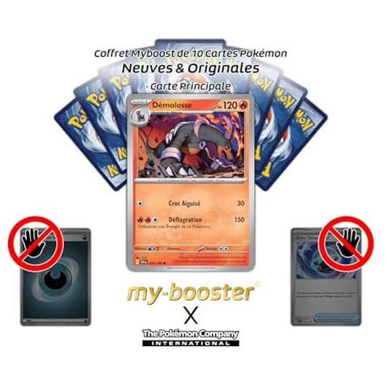 Gros plan sur les détails holographiques Reverse de la carte Pokémon Démolosse 034/198 EV01, montrant l’illustration et le texte de l’extension Écarlate et Violet 1.