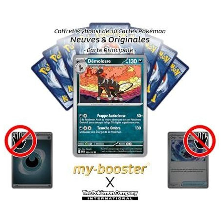 Gros plan sur les détails holographiques Reverse de la carte Pokémon Démolosse 133/197 EV03 Flammes Obsidiennes, montrant l’illustration et le texte