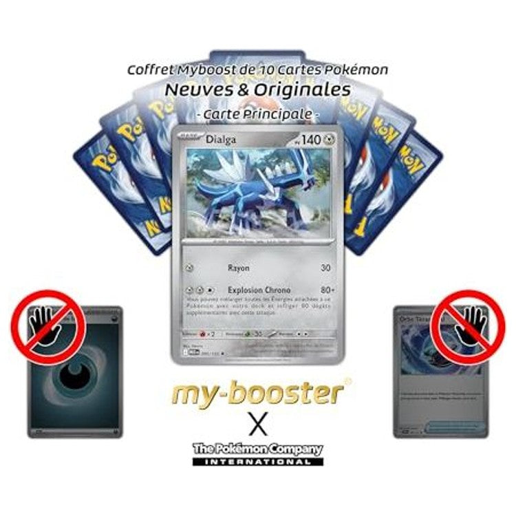 Gros plan sur les détails holographiques de la carte Pokémon Dialga 095/132 Méga-Évolution 01, mettant en valeur le Pokémon Acier-Dragon.