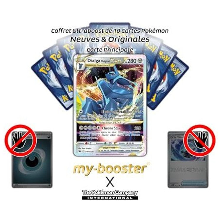 Gros plan sur l’illustration VSTAR de Dialga Originel SWSH256 montrant les effets brillants et le design légendaire de cette carte promo officielle