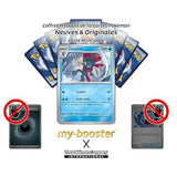 Gros plan sur l’illustration de Dimoret Reverse du set Héros Transcendants ME02-5, mettant en valeur les reflets brillants et les détails du Pokémon Ténèbres.
