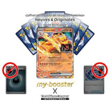 Gros plan sur l’illustration de Dracaufeu ex 006/165, montrant les effets brillants et les détails de la carte Écarlate et Violet 151 EV03.5