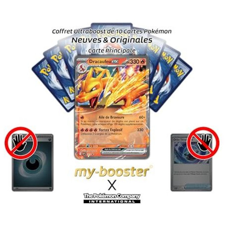 Gros plan sur les détails de l’artwork de la carte Dracaufeu ex SV161 EV07, montrant les effets holographiques et le type Feu du Pokémon.