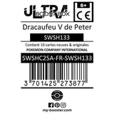 Gros plan sur l’illustration de Dracaufeu V SWSH133, montrant les flammes et les détails de la carte promo Célébrations Épée et Bouclier.