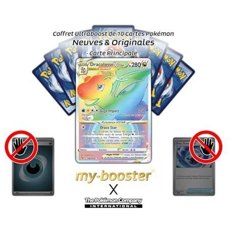 Gros plan sur les détails holographiques arc en ciel de la carte Dracolosse VSTAR 081/078 ultra rare secrète Pokémon GO