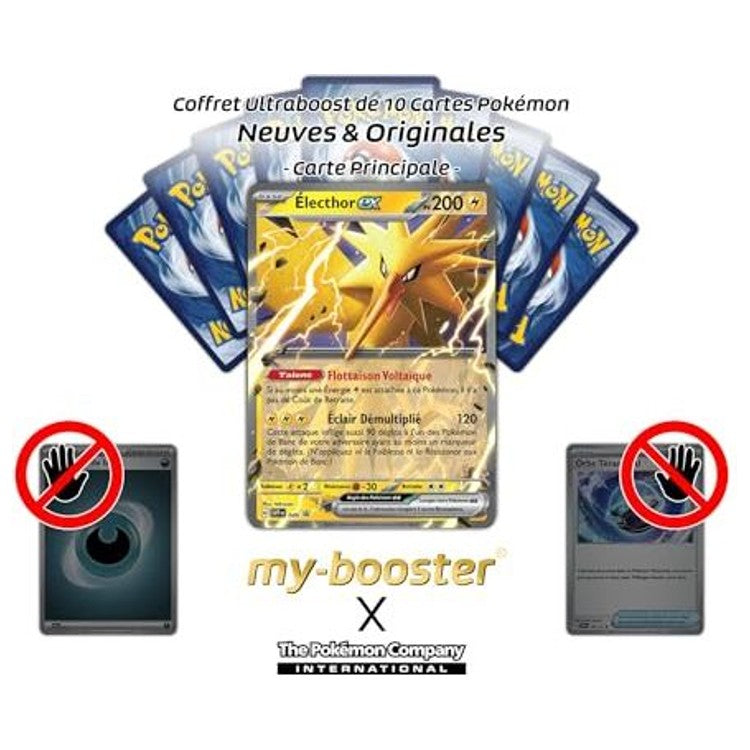 Gros plan sur les détails holographiques de la carte Pokémon Électhor ex SV049 de l’extension 151 Écarlate et Violet 3.5, montrant l’artwork électrique.