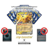 Gros plan sur les détails holographiques de la carte Pokémon Électhor ex SV049 de l’extension 151 Écarlate et Violet 3.5, montrant l’artwork électrique.