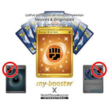 Gros plan sur les détails dorés de l’Énergie Combat de Base 258/198 secrète Gold de la série Écarlate et Violet 1 EV01