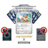 Gros plan sur les détails holographiques de la carte Pokémon Évoli SV043 Holo Écarlate et Violet 3, mettant en valeur le brillant et le texte de jeu.